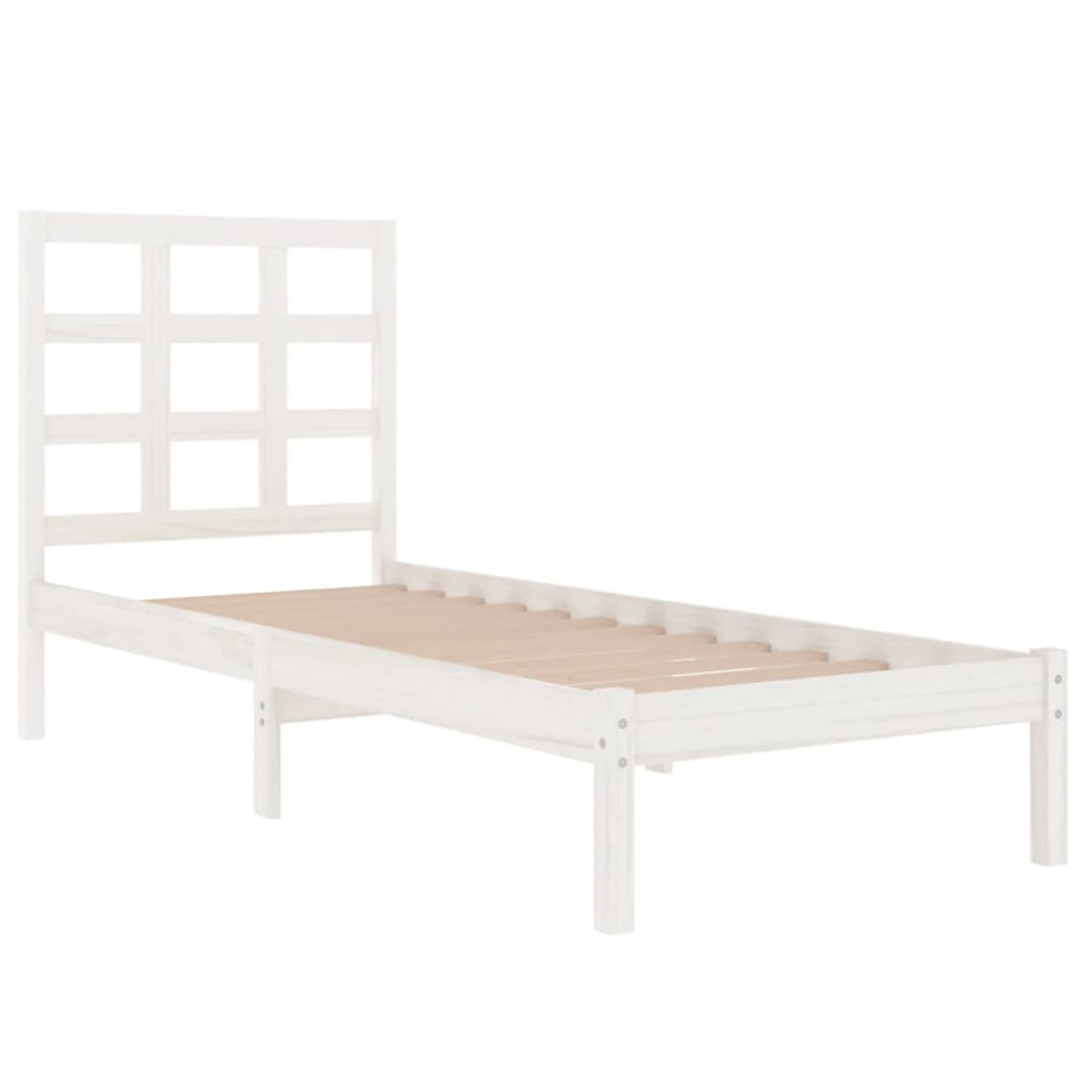 Produktbild för Sängram vit massivt trä 75x190 cm