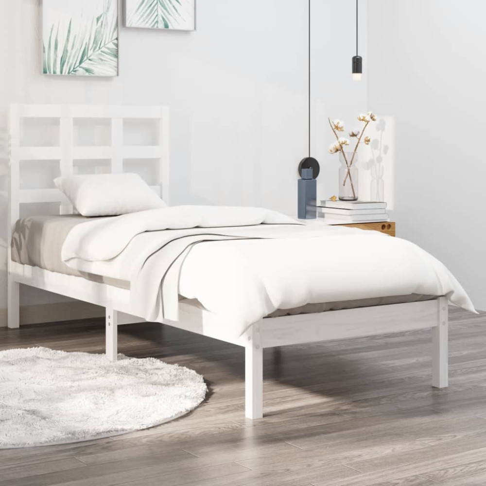 Produktbild för Sängram vit massivt trä 90x190 cm