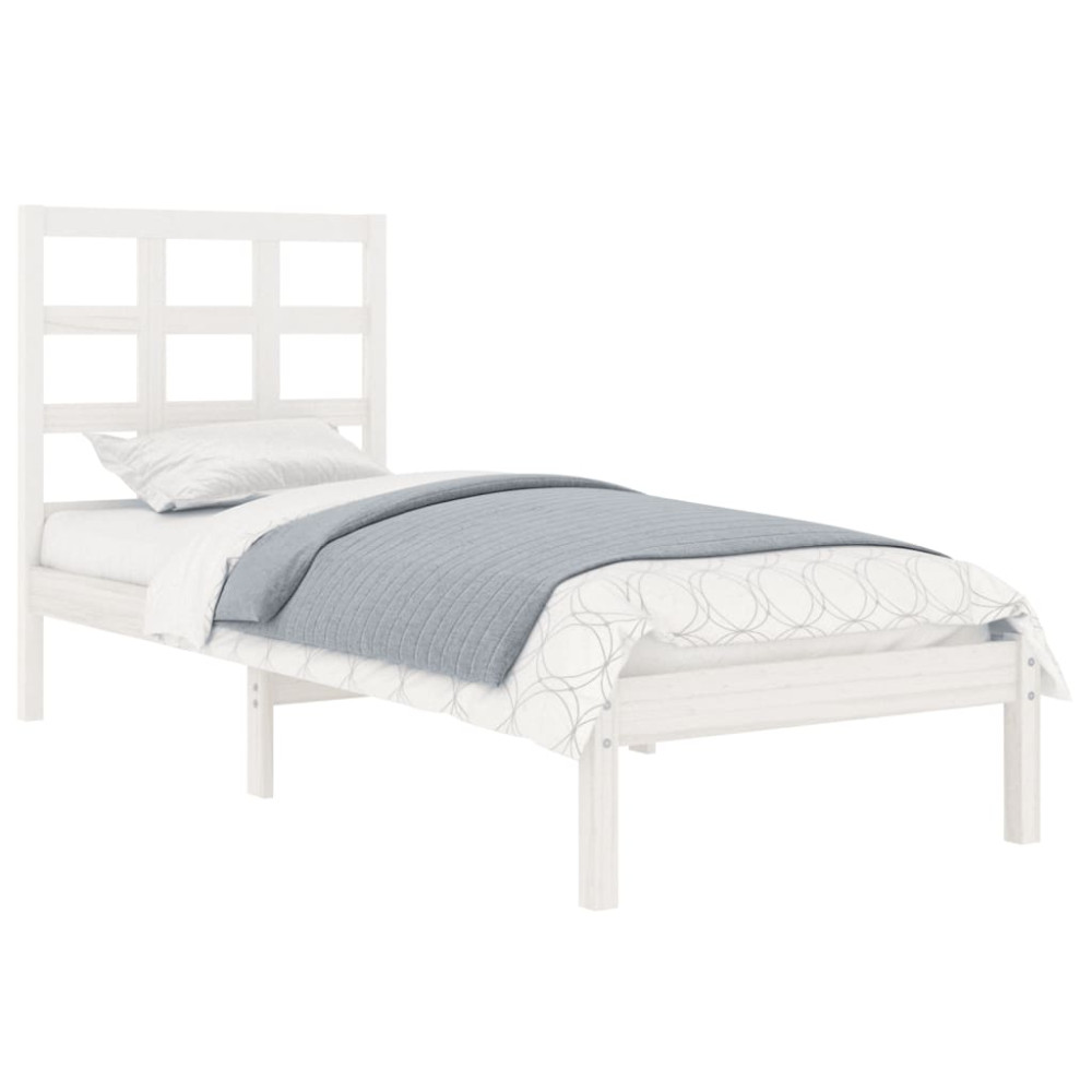 Produktbild för Sängram vit massivt trä 90x190 cm