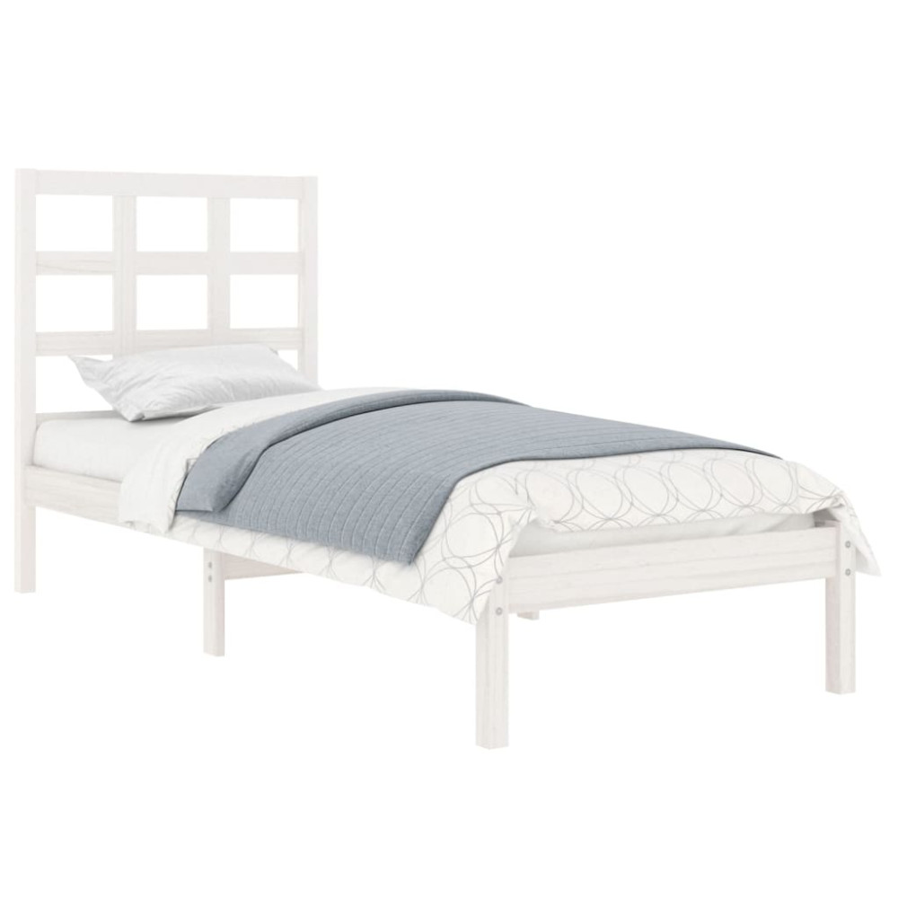 Produktbild för Sängram vit massivt trä 90x200 cm