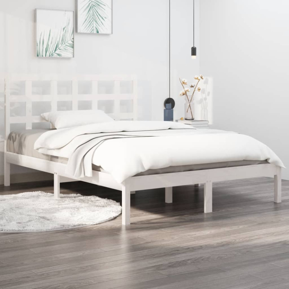 Produktbild för Sängram vit massivt trä 200x200 cm
