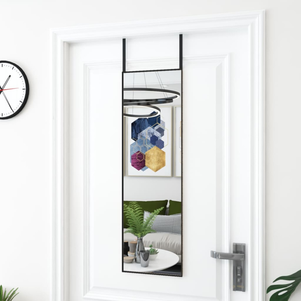 Produktbild för Dörrspegel svart 30x100 cm glas och aluminium
