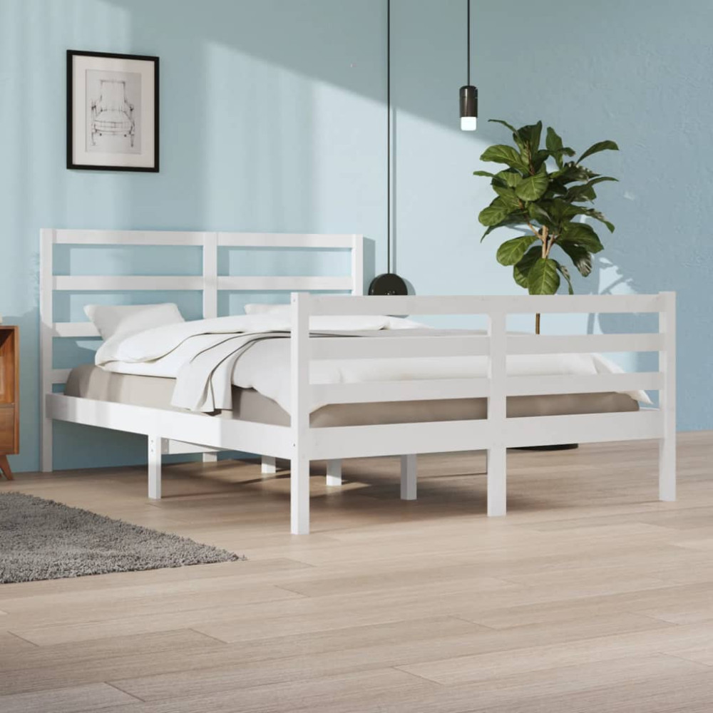 Produktbild för Sängram vit massiv furu 160x200 cm
