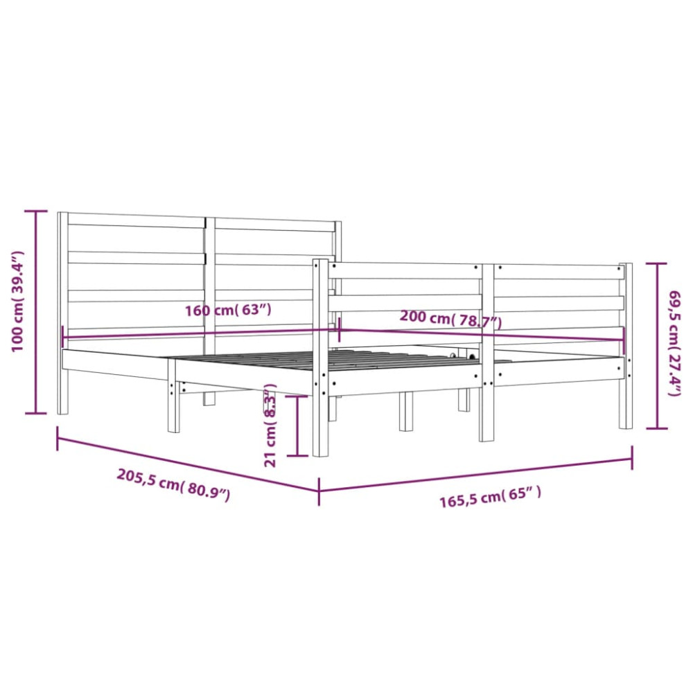 Produktbild för Sängram vit massiv furu 160x200 cm
