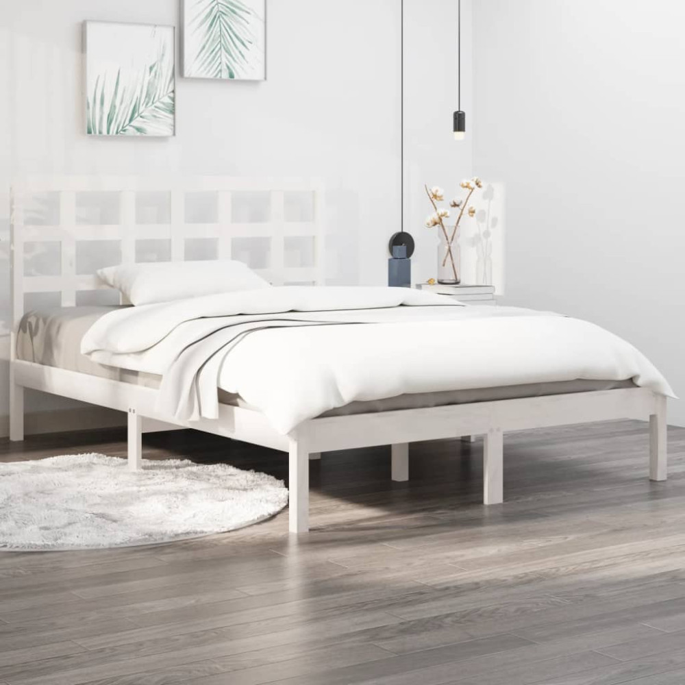 Produktbild för Sängram vit massivt trä 120x190 cm