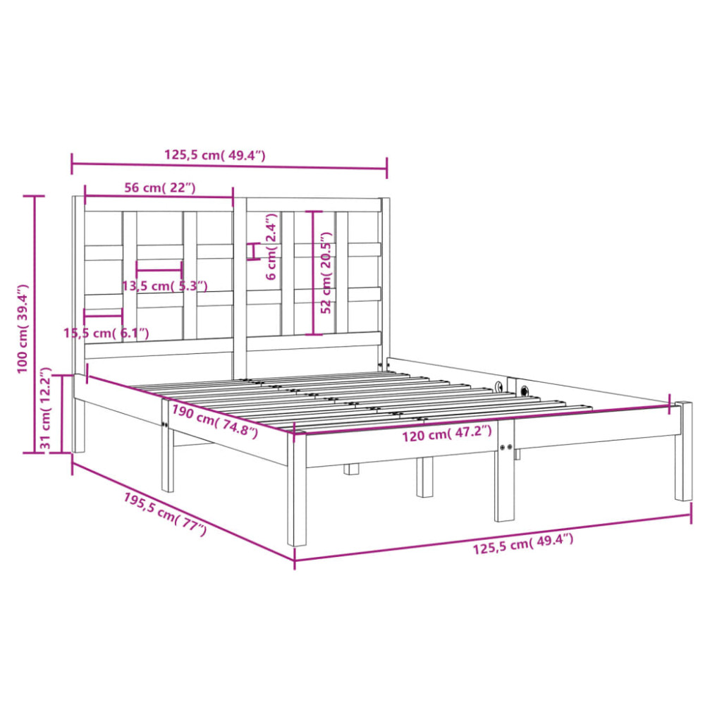 Produktbild för Sängram vit massivt trä 120x190 cm