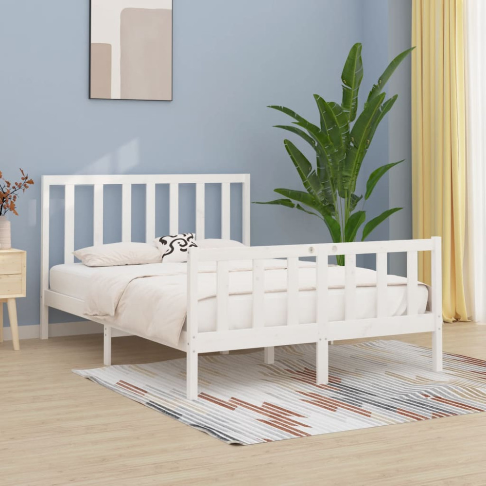 Produktbild för Sängram vit massivt trä 140x200 cm