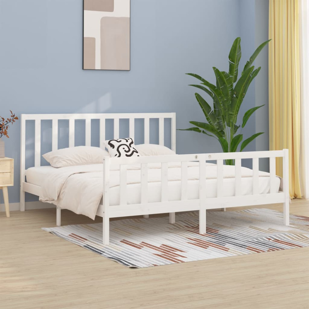 Produktbild för Sängram vit massivt trä 200x200 cm
