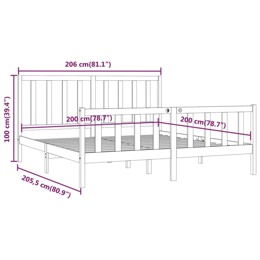 Produktbild för Sängram vit massivt trä 200x200 cm