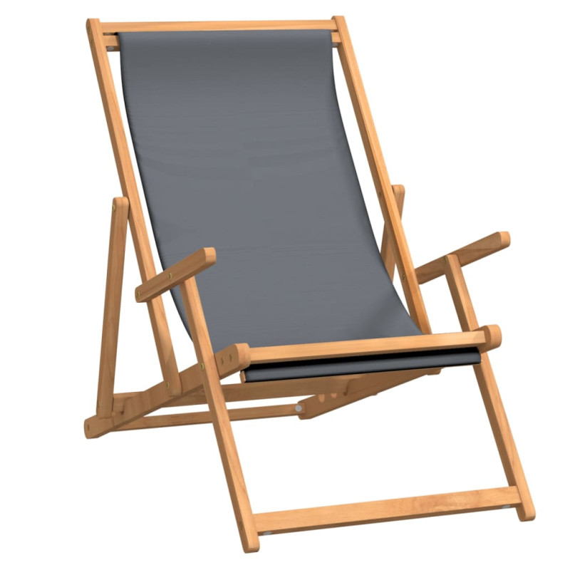 Produktbild för Hopfällbar strandstol massiv teak grå