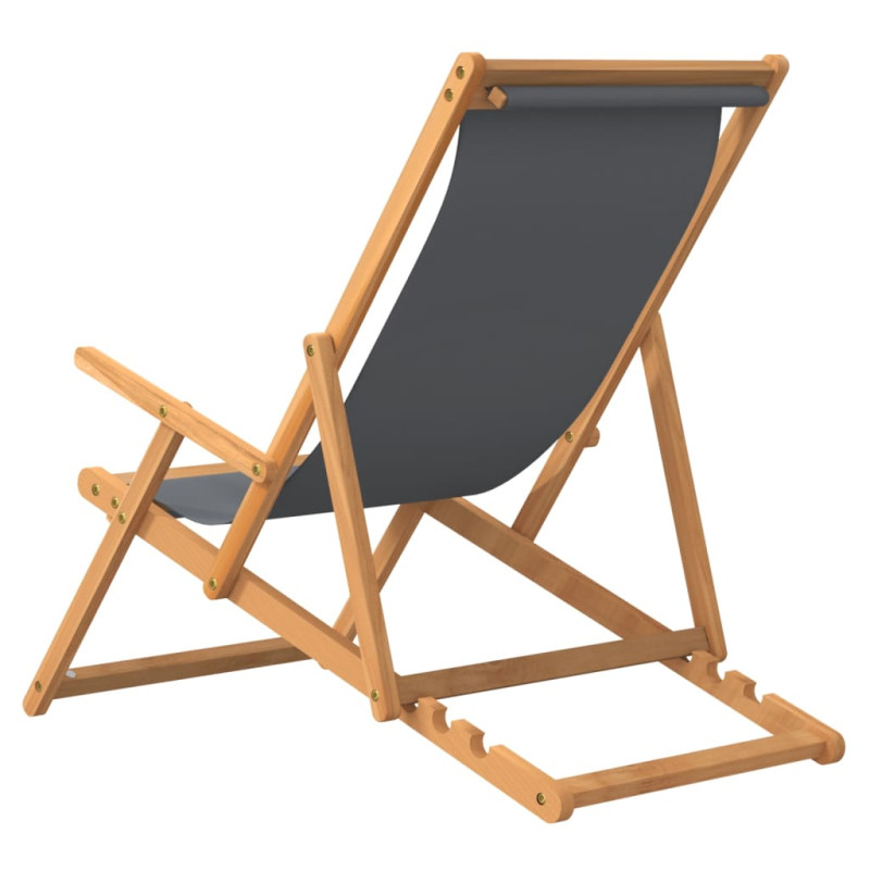 Produktbild för Hopfällbar strandstol massiv teak grå