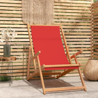 Produktbild för Hopfällbar strandstol massiv teak röd