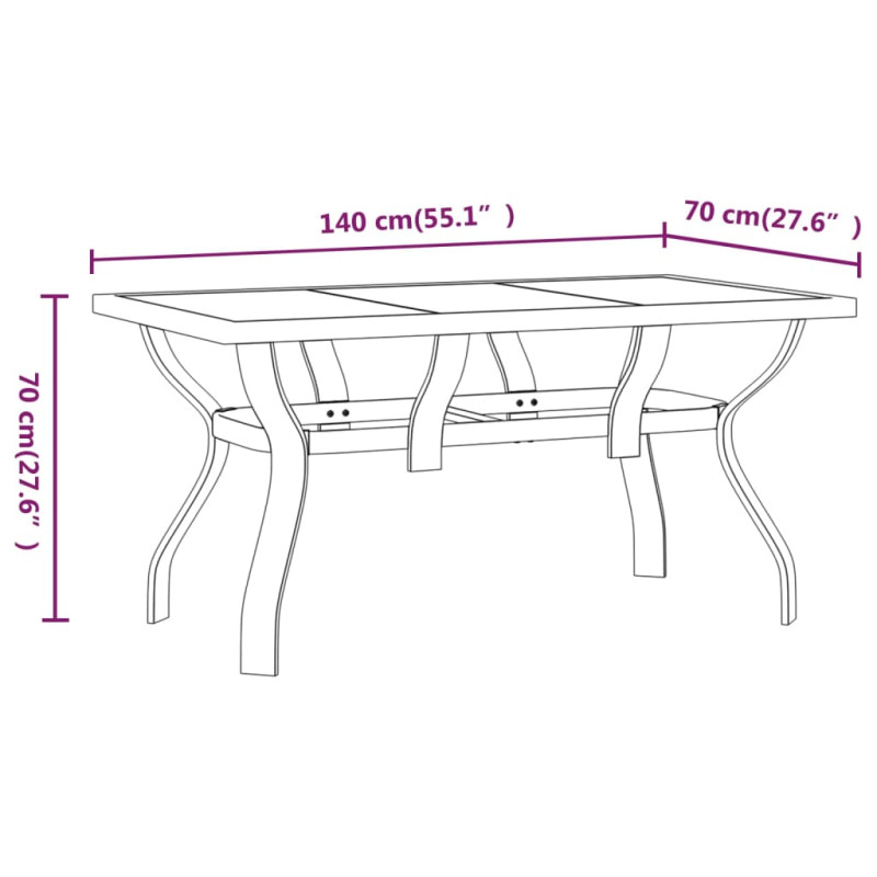 Produktbild för Trädgårdsbord svart 140x70x70 cm stål och glas