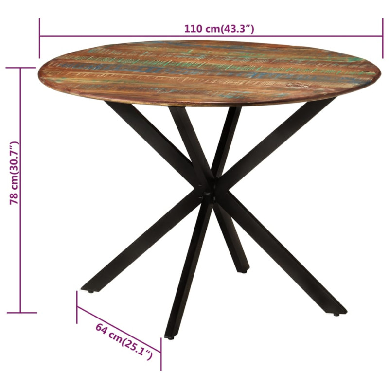 Produktbild för Matbord Ø110x78 cm massivt återvunnet trä och stål