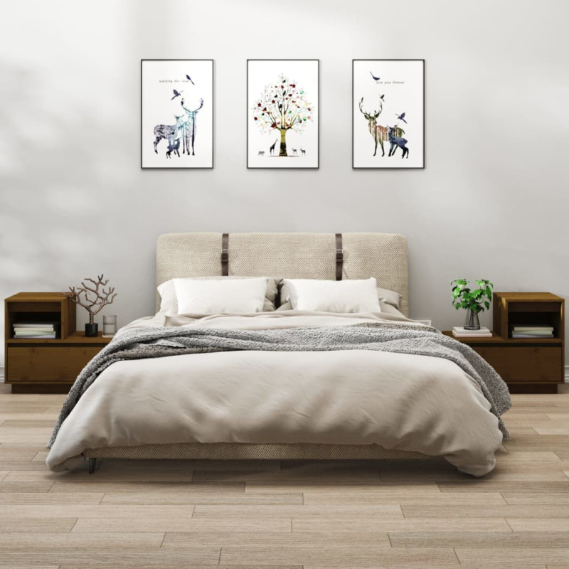 Produktbild för Sängbord 2 st honungsbrun 60x34x51 cm massiv furu