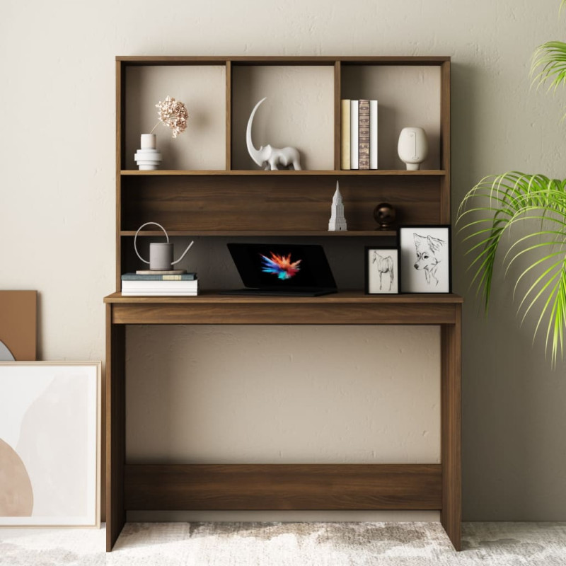 Produktbild för Skrivbord med hyllor brun ek 110x45x157 cm konstruerat trä