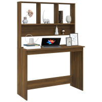 Miniatyr av produktbild för Skrivbord med hyllor brun ek 110x45x157 cm konstruerat trä