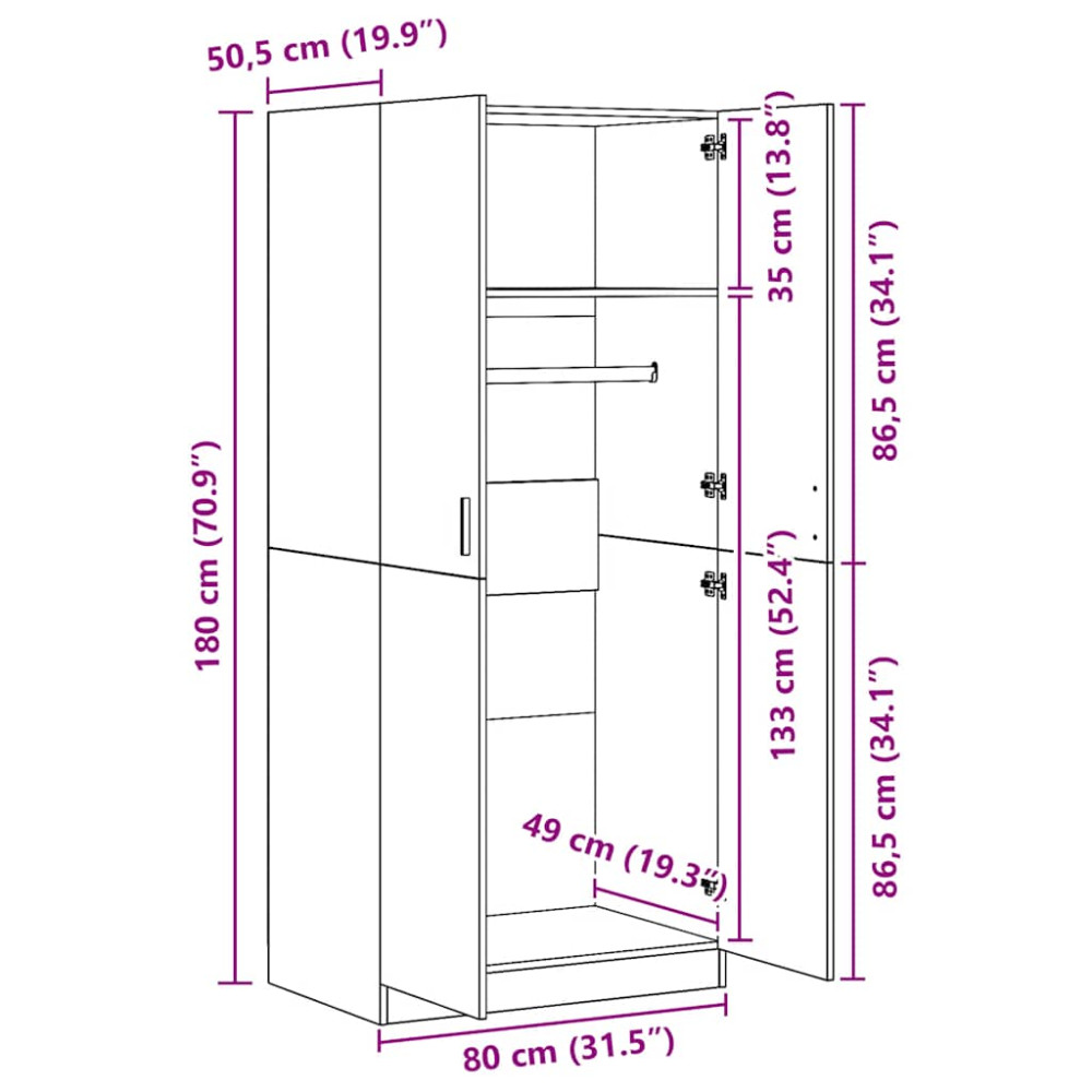 Produktbild för Garderob rökfärgad ek 80x52x180 cm konstruerat trä