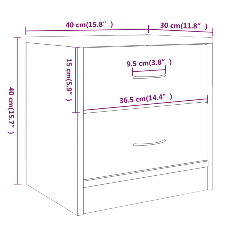 Produktbild för Sängbord 2 st rökfärgad ek 40x30x40 cm konstruerat trä