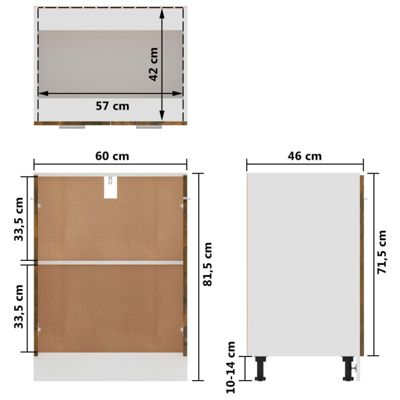 Produktbild för Underskåp rökfärgad ek 60x46x81,5 cm konstruerat trä