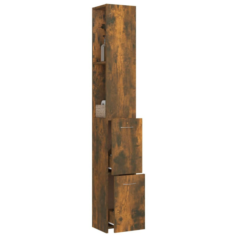 Produktbild för Badrumsskåp rökfärgad ek 25x26,5x170 cm konstruerat trä