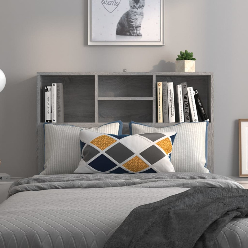 Produktbild för Sänggavel med förvaring grå sonoma 100x19x103,5 cm
