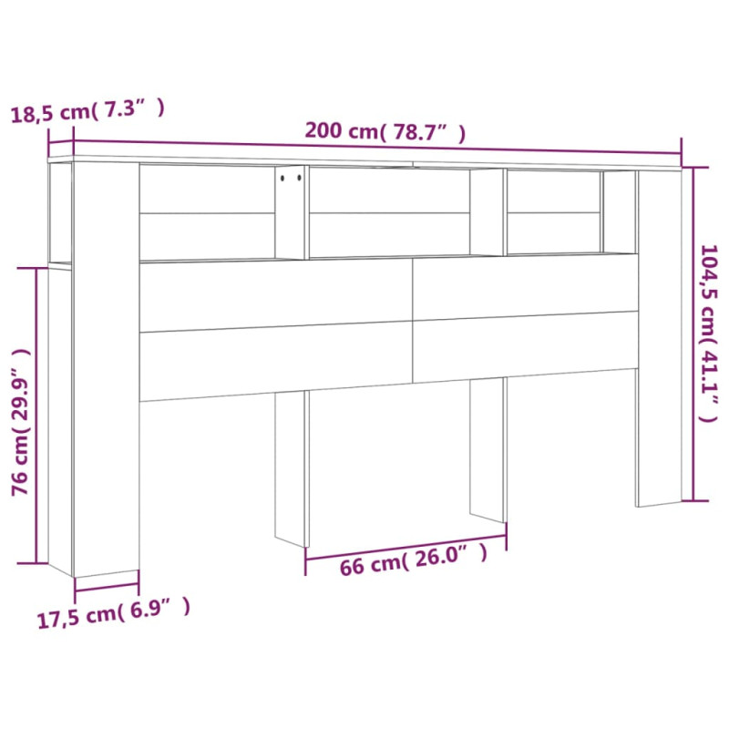 Produktbild för Sänggavel med förvaring grå sonoma 200x18,5x104,5 cm