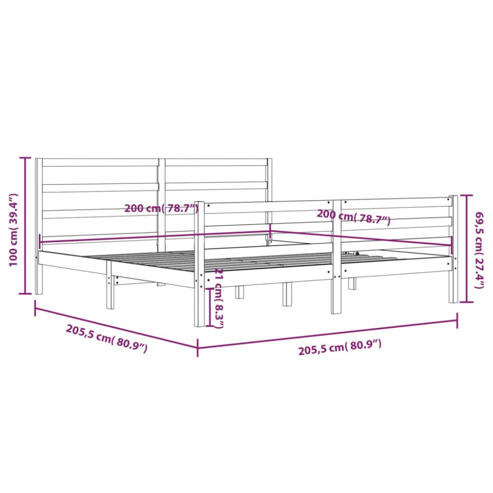 Produktbild för Sängram massiv furu 200x200 cm