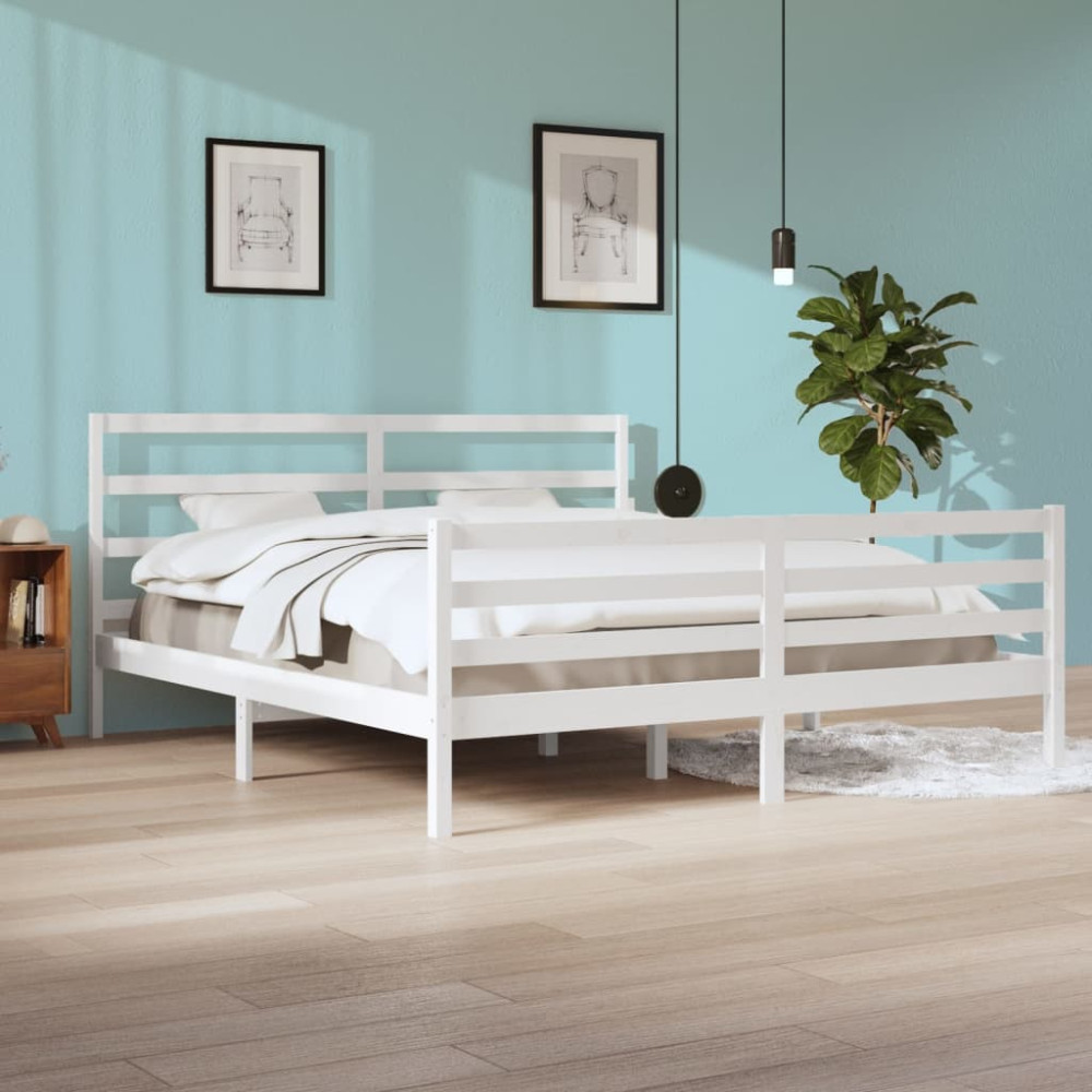 Produktbild för Sängram vit massiv furu 200x200 cm