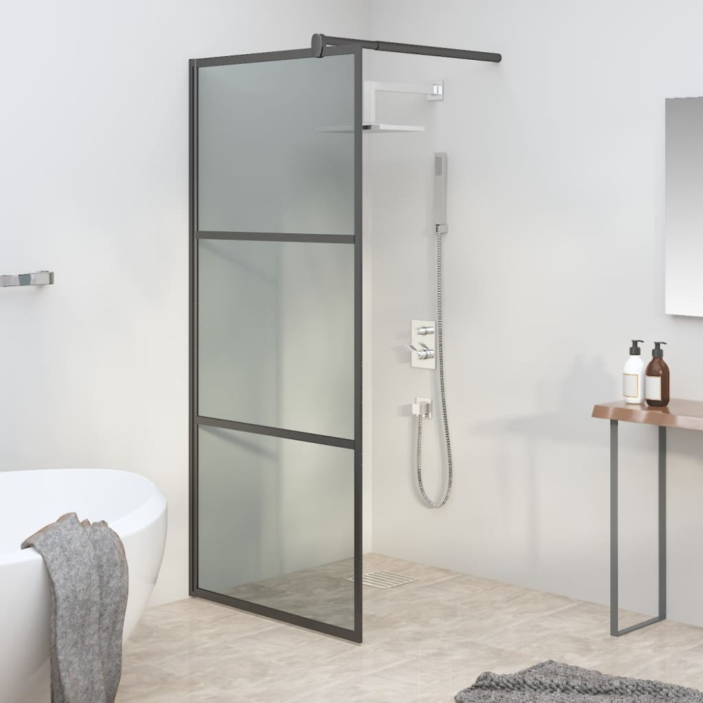 Produktbild för Duschvägg 90x195cm halvfrostat ESG-glas svart