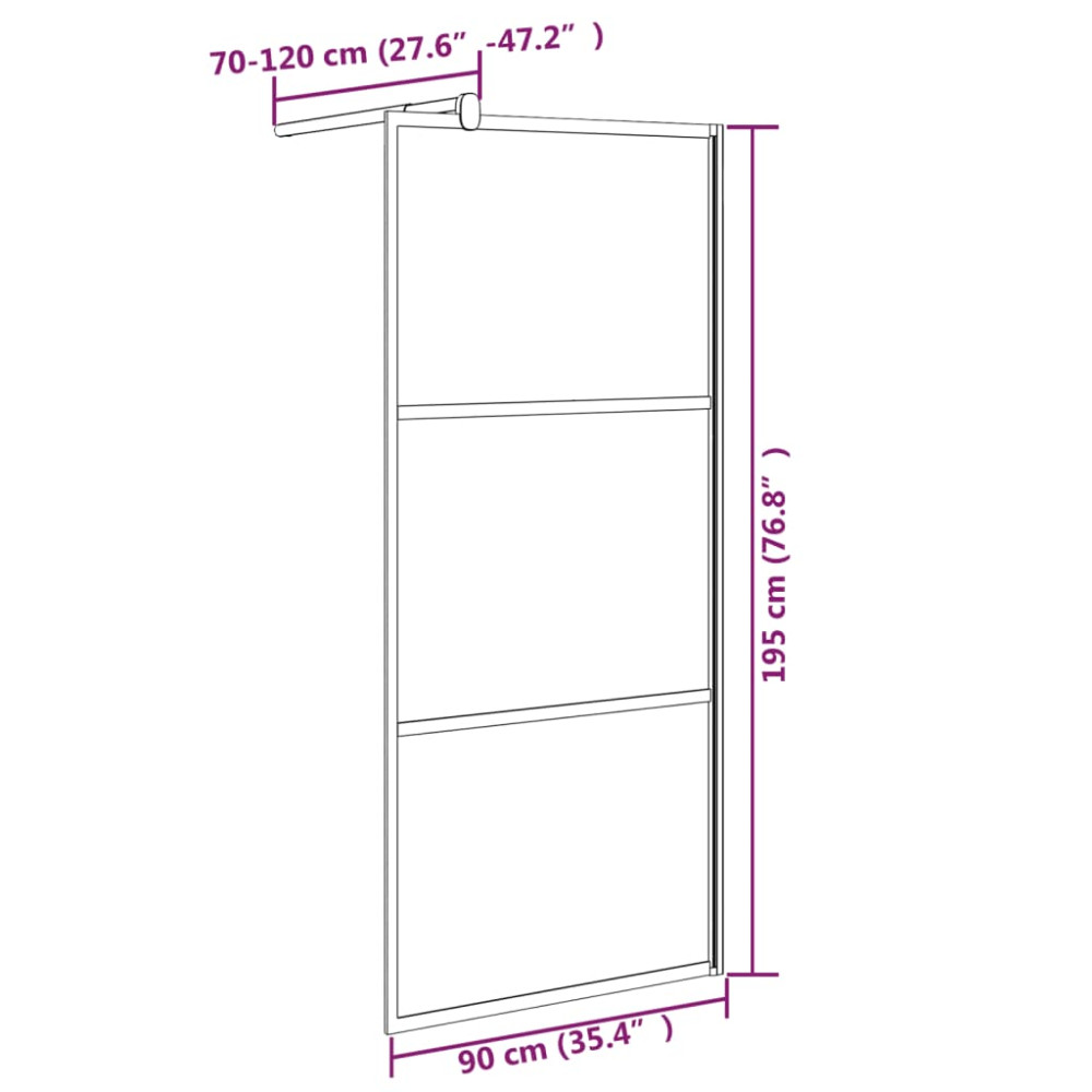 Produktbild för Duschvägg 90x195cm halvfrostat ESG-glas svart