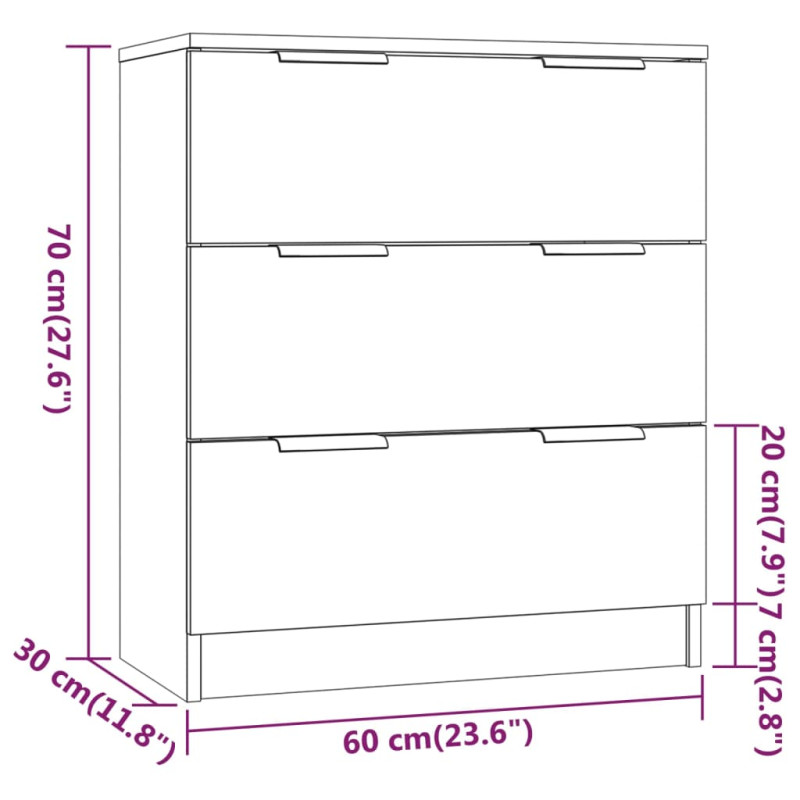 Produktbild för Skänk 3 delar betonggrå konstruerat trä