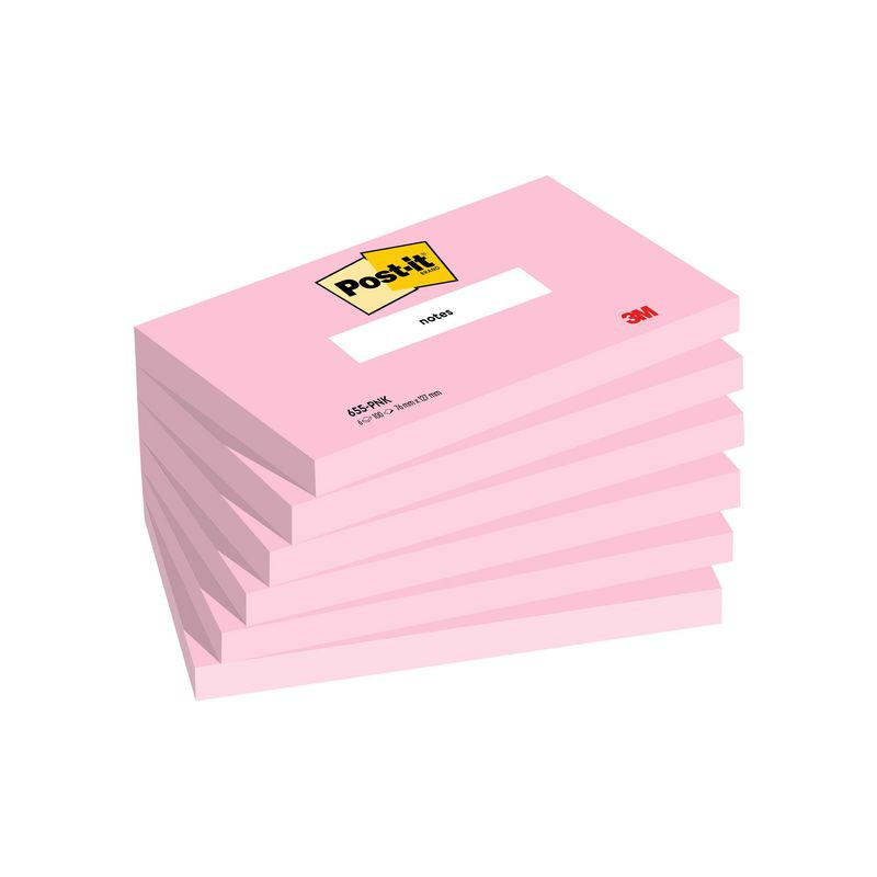 Produktbild för Notes POST-IT SS 76x127mm rosa 6/fp