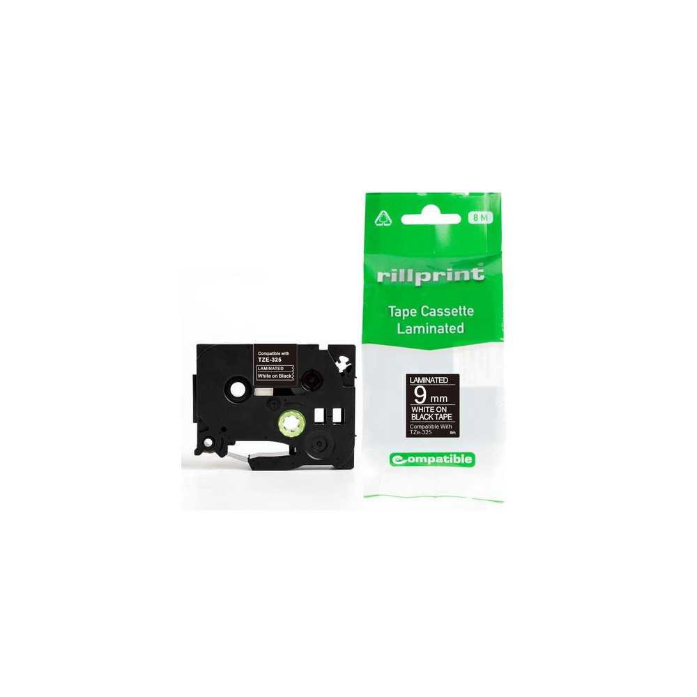 Produktbild för Tape 9mm TZe-325 vit på svart
