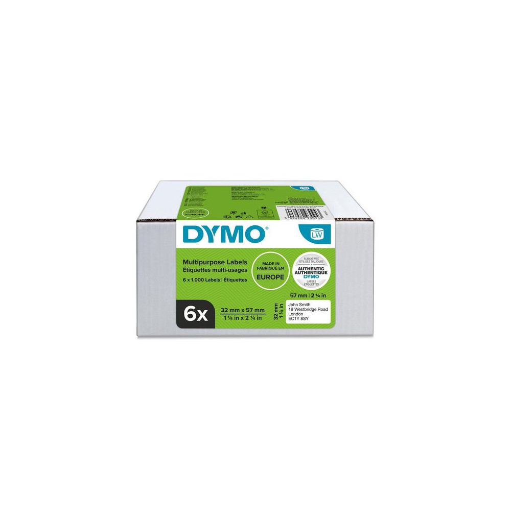 Produktbild för Etikett DYMO LW 57x32mm 6x1000/fp