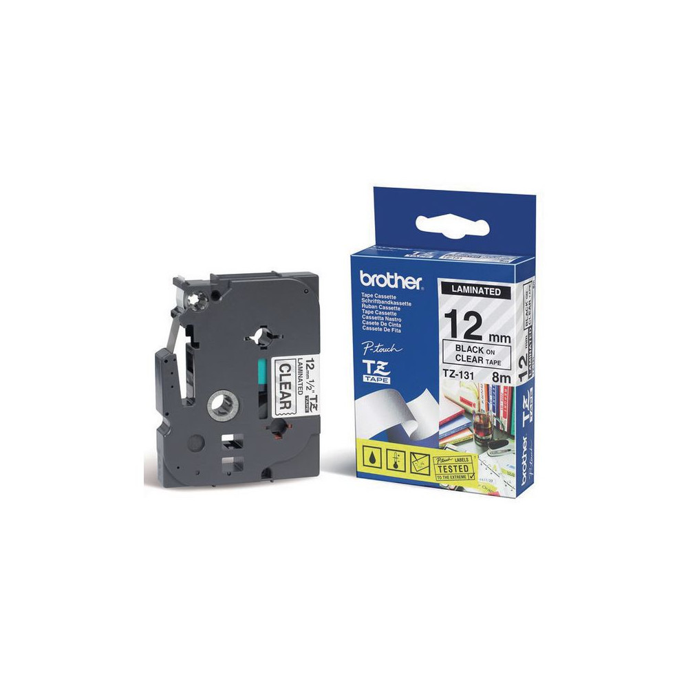 Produktbild för Tape BROTHER TZE131 12mm svart på klar