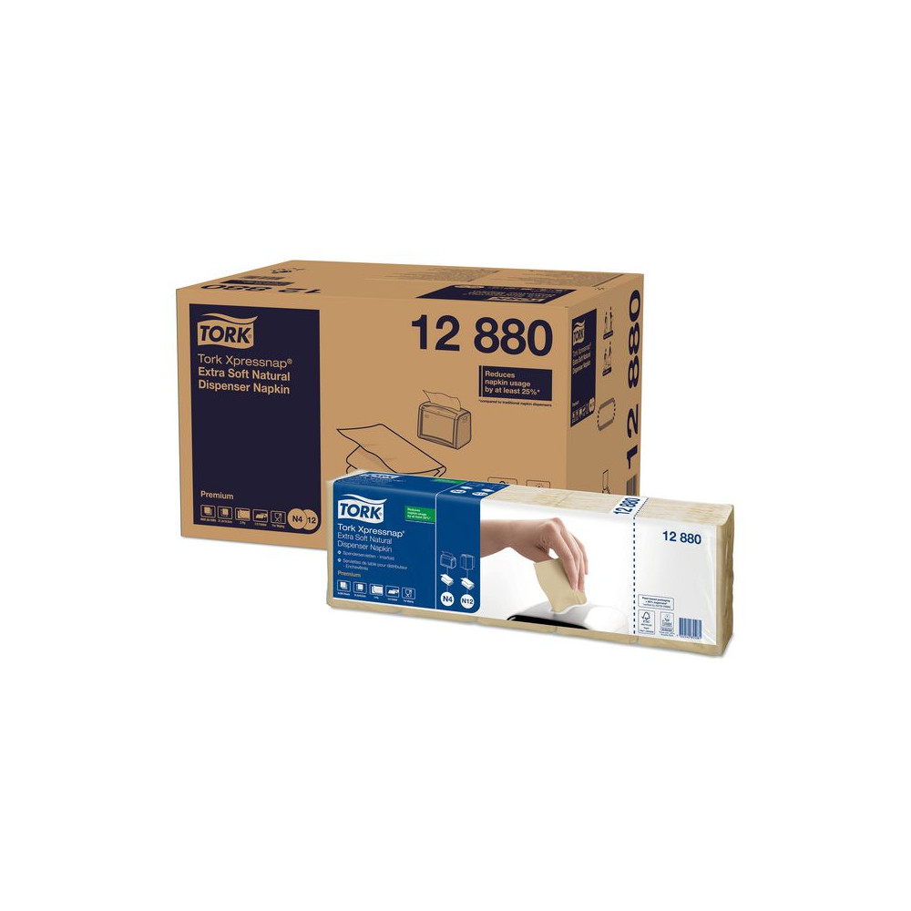Produktbild för Servett TORK Pre N4 2-lags natur 1000/fp