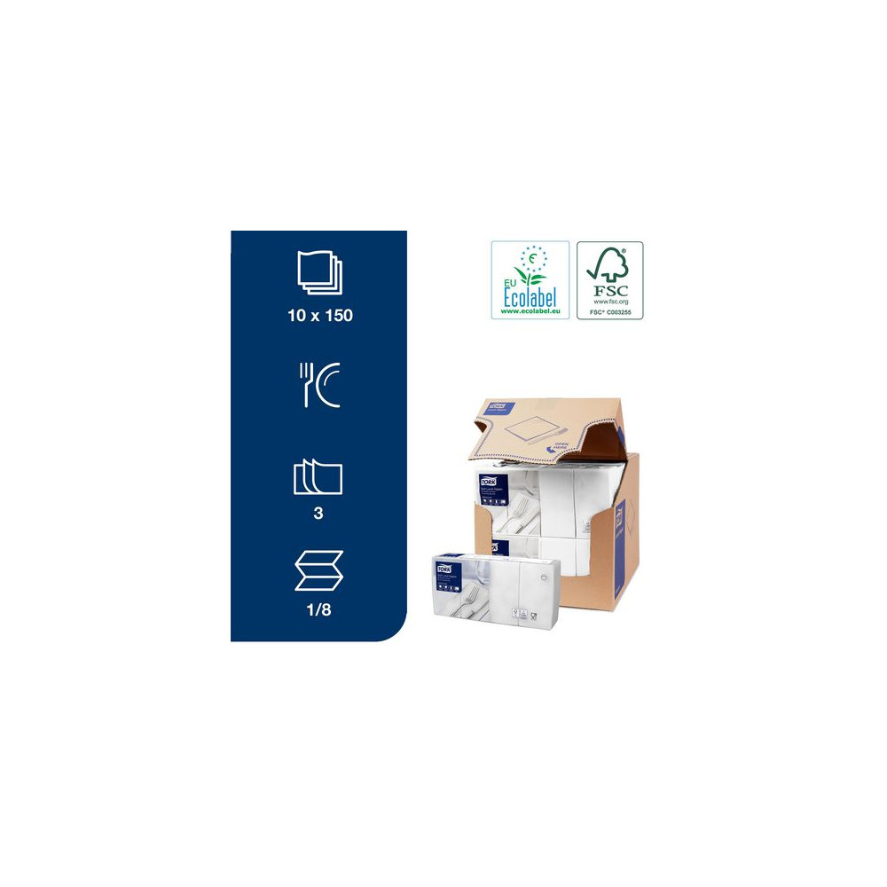 Produktbild för Servett TORK 1/8-vikt 3-lag vit 150/fp