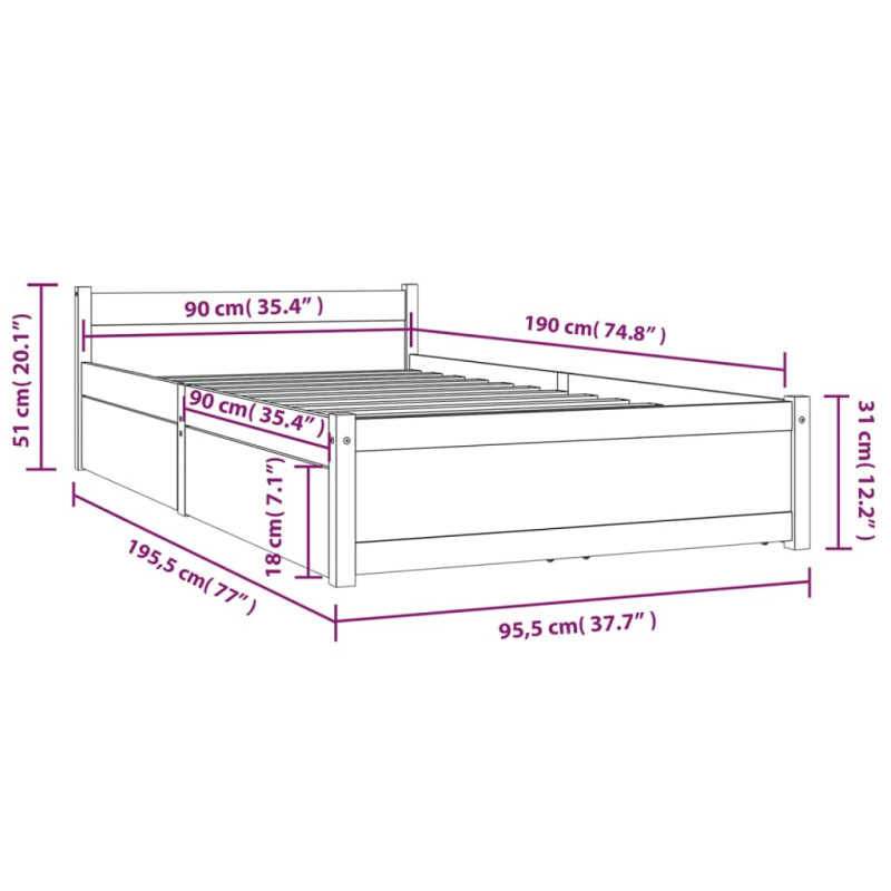 Produktbild för Sängram med lådor vit 90x190 cm
