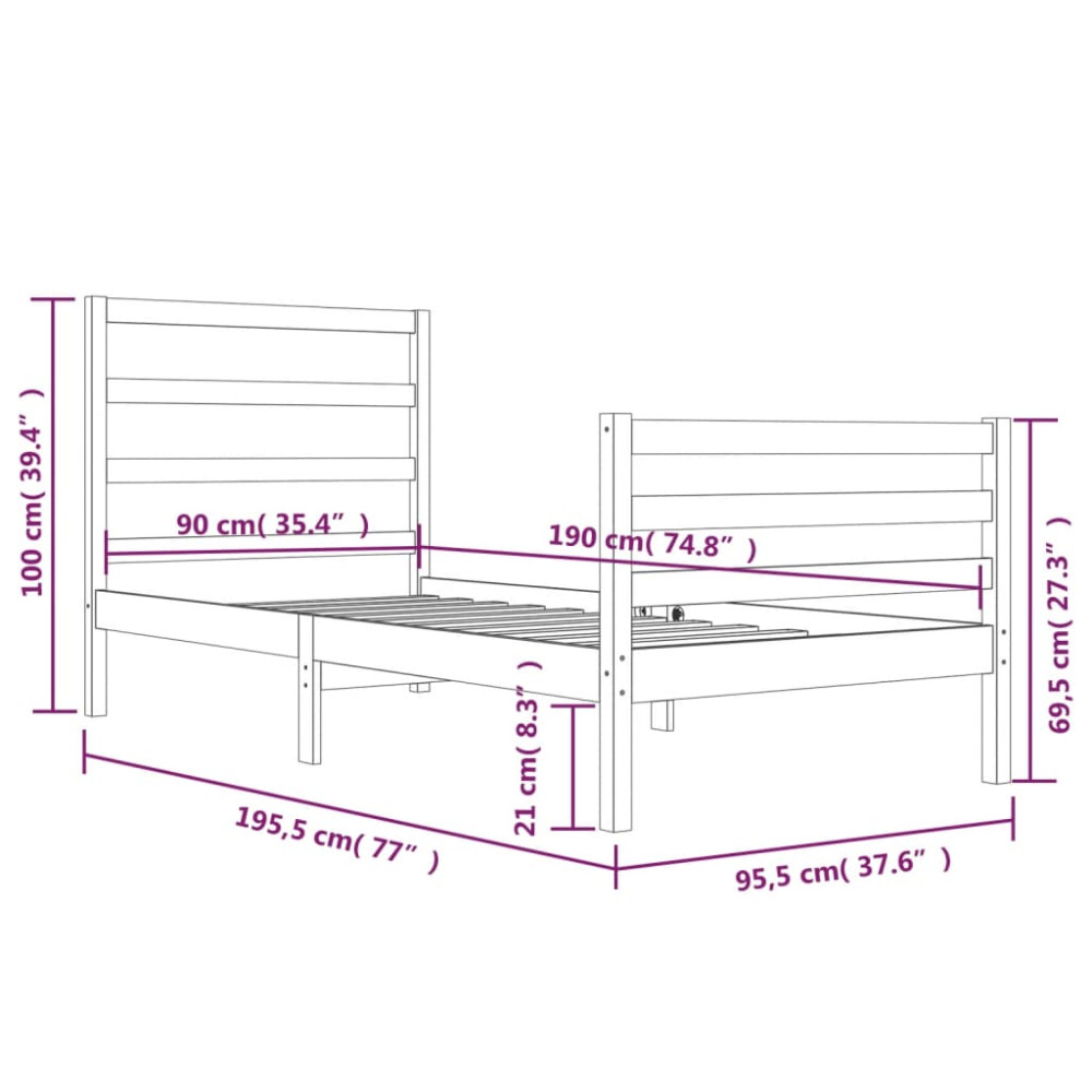 Produktbild för Sängram massiv furu 90x190 cm