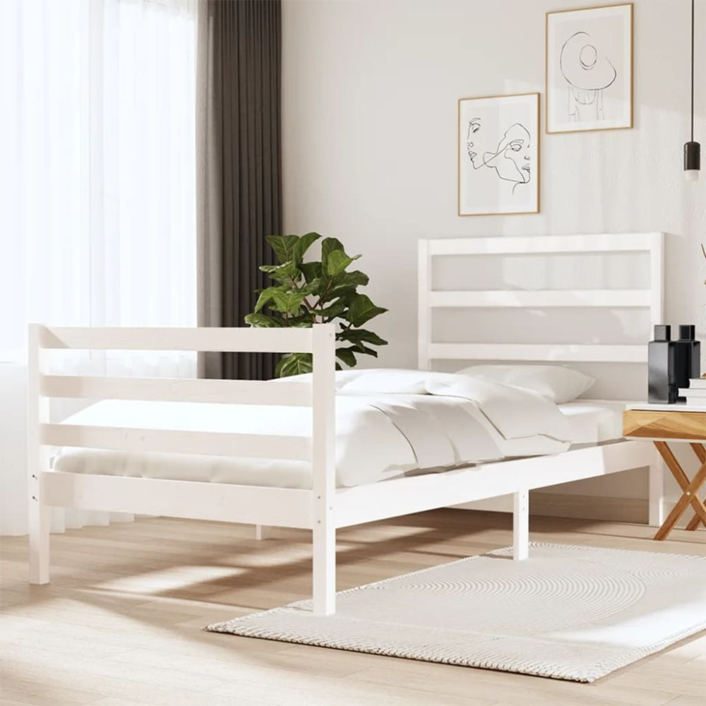 Produktbild för Sängram vit massiv furu 90x190 cm
