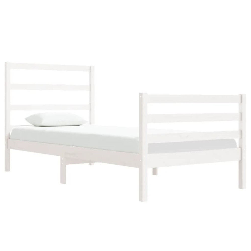 Produktbild för Sängram vit massiv furu 90x190 cm