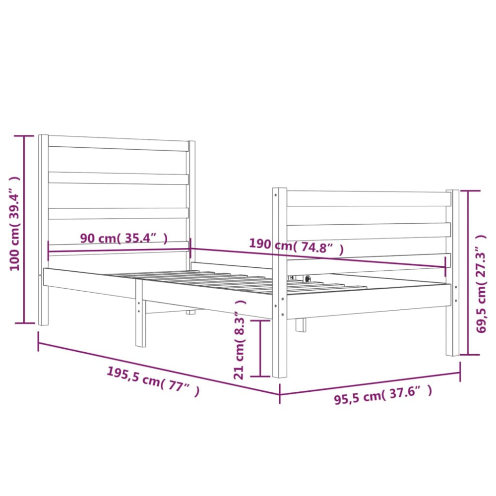Produktbild för Sängram vit massiv furu 90x190 cm