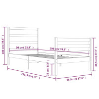 Produktbild för Sängram vit massiv furu 90x190 cm
