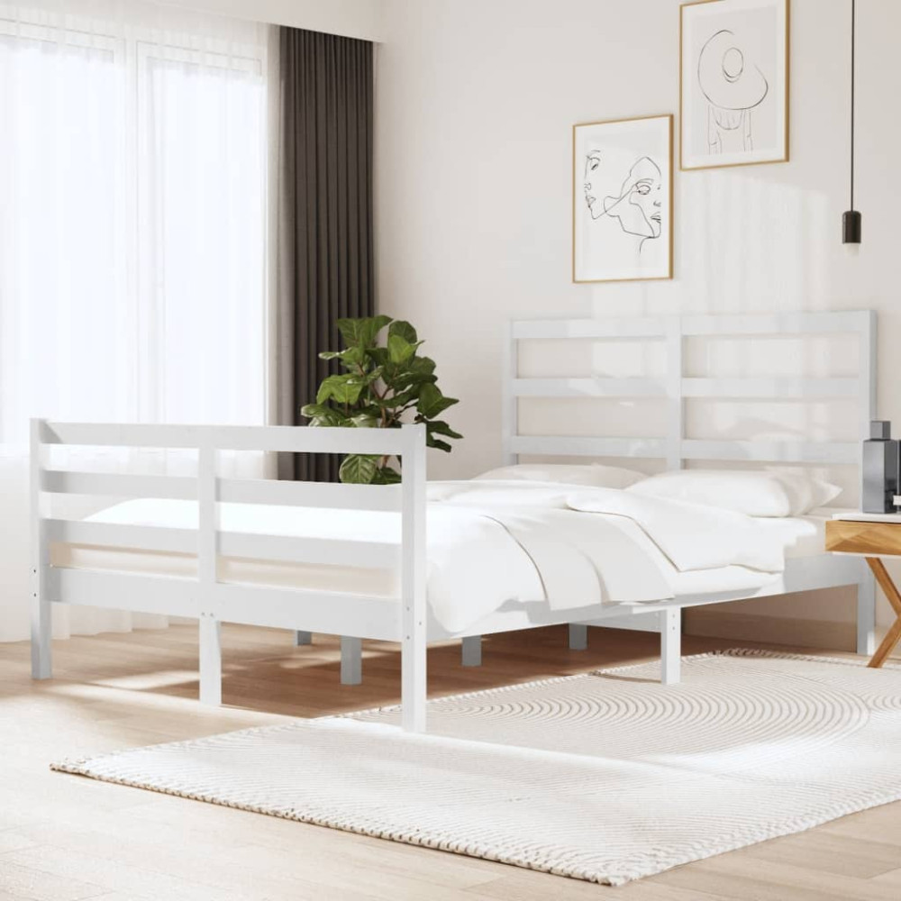 Produktbild för Sängram vit massiv furu 120x190 cm