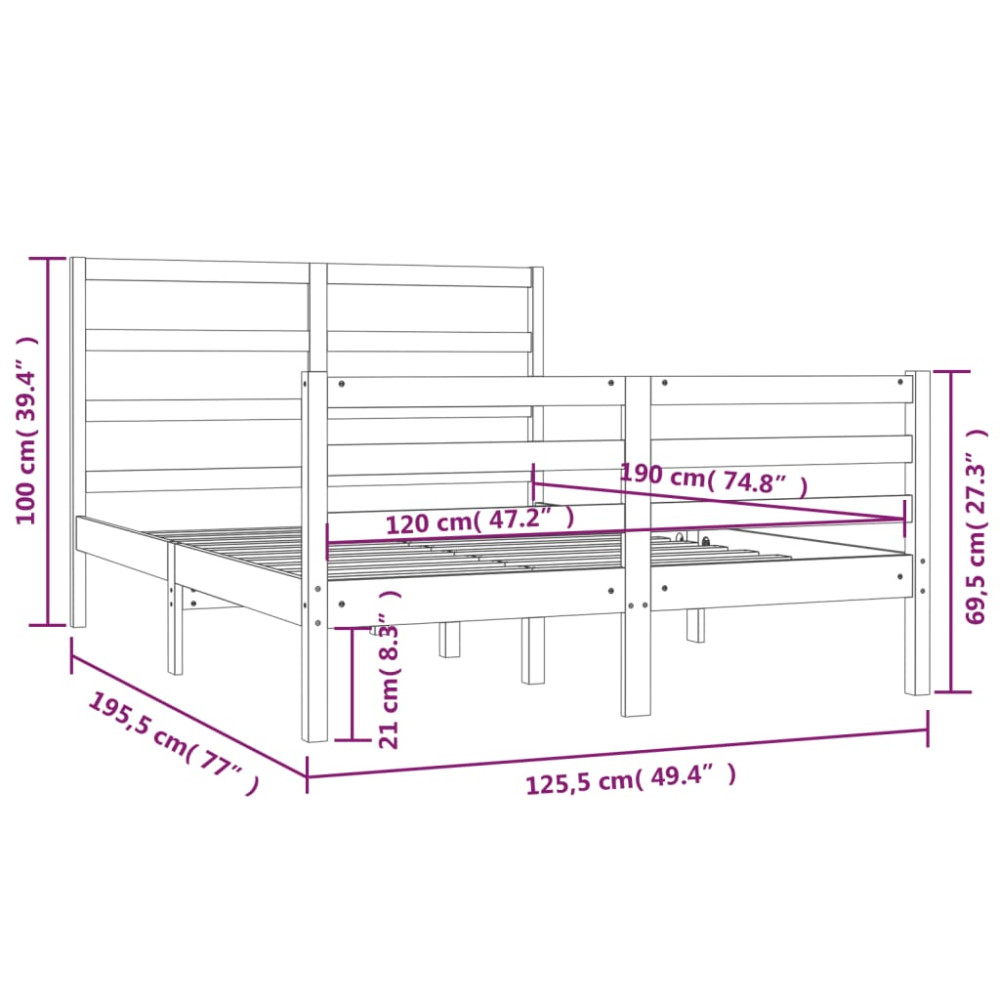 Produktbild för Sängram vit massiv furu 120x190 cm