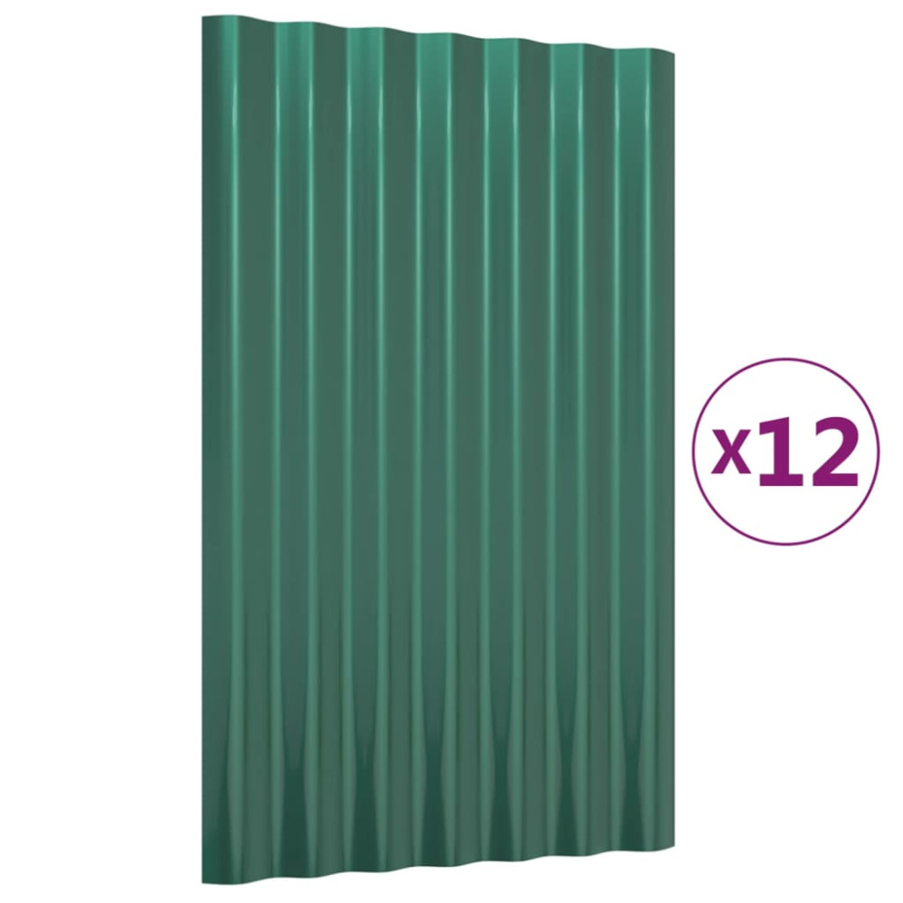 Produktbild för Takplåt 12 st galvaniserat stål grön 60x36 cm
