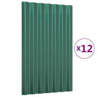 Produktbild för Takplåt 12 st galvaniserat stål grön 60x36 cm