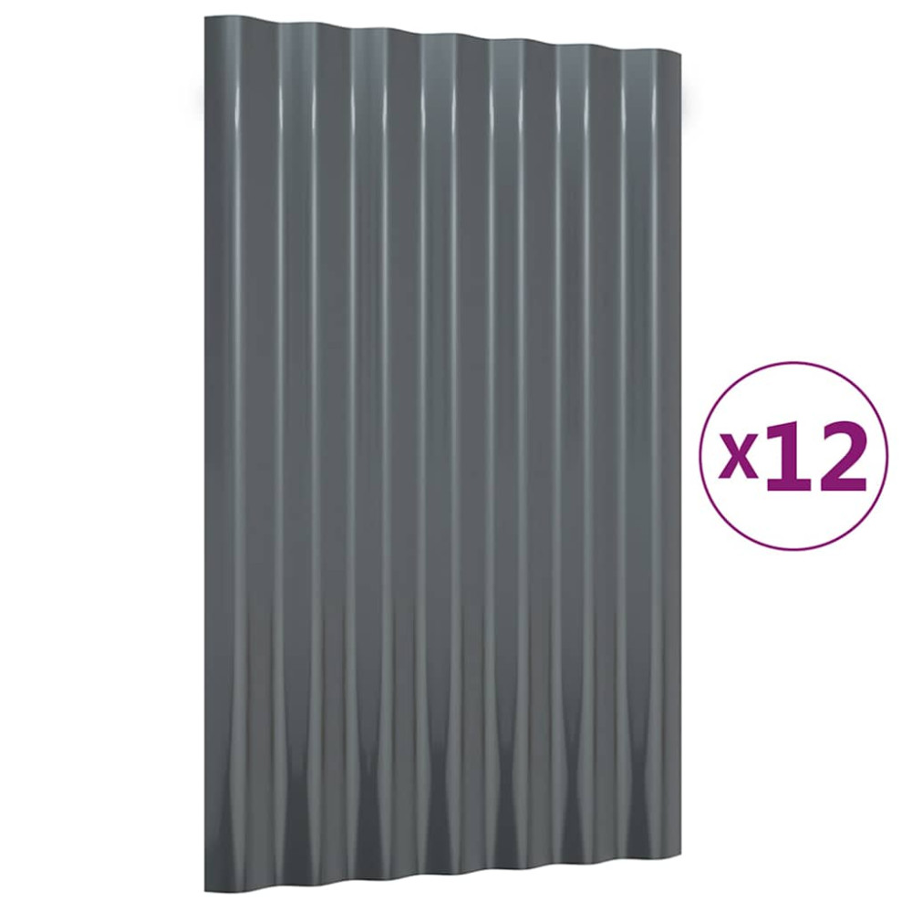 Produktbild för Takplåt 12 st galvaniserat stål antracit 60x36 cm