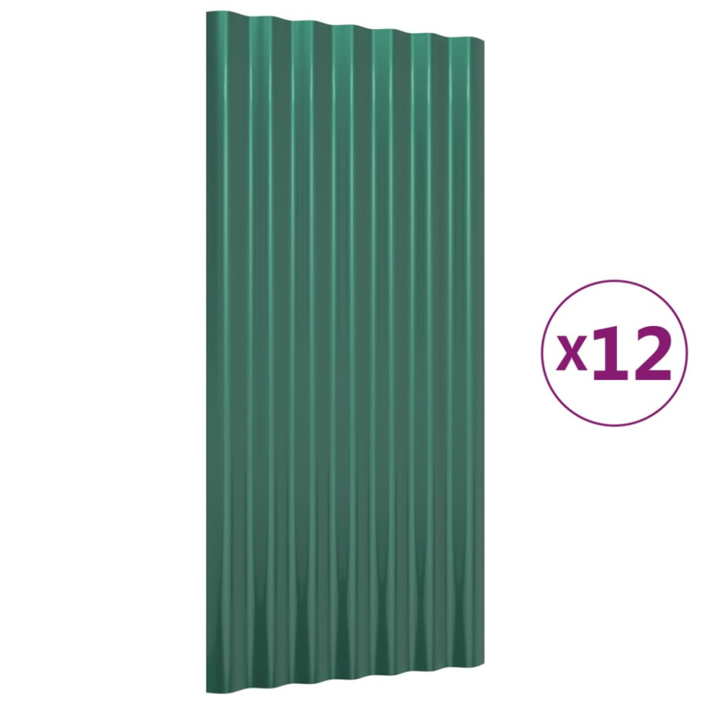 Produktbild för Takplåt 12 st galvaniserat stål grön 80x36 cm